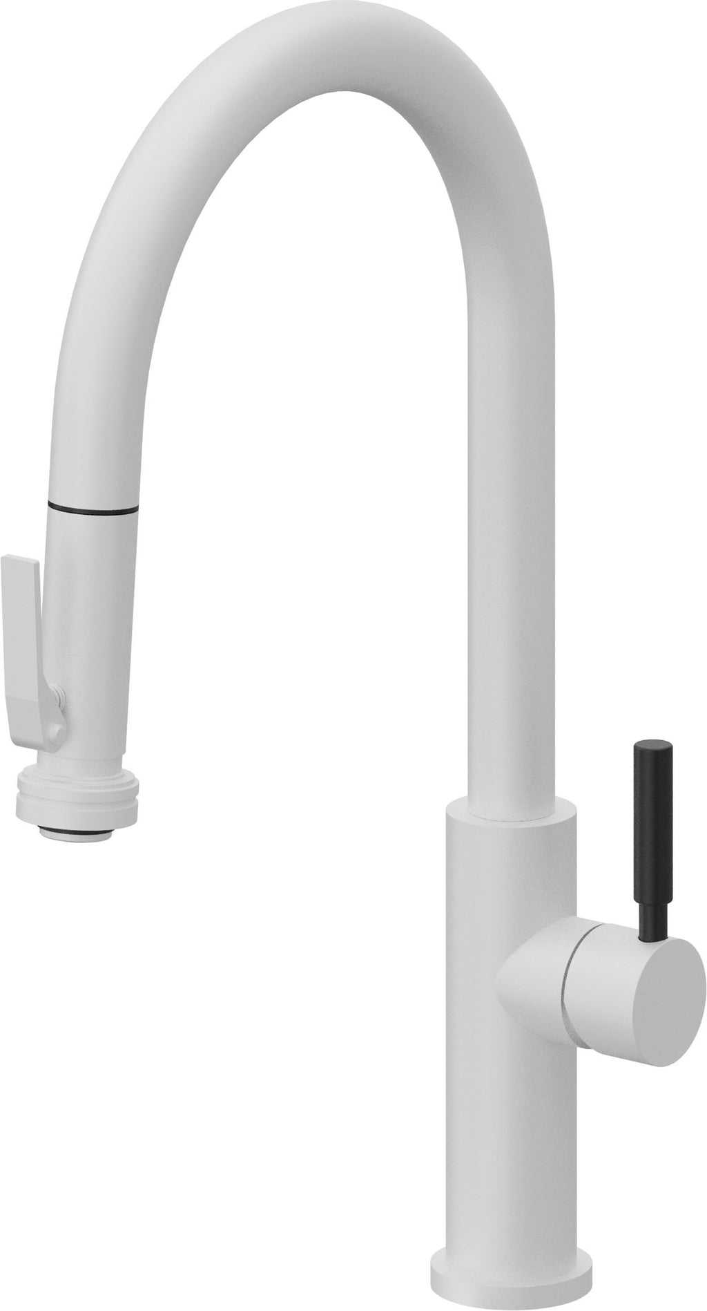 California Faucets Corsano Llave de Cocina Extraible Contemporanea con Rociador de Apretar - Pico Alto en Arco - Blanco Mate