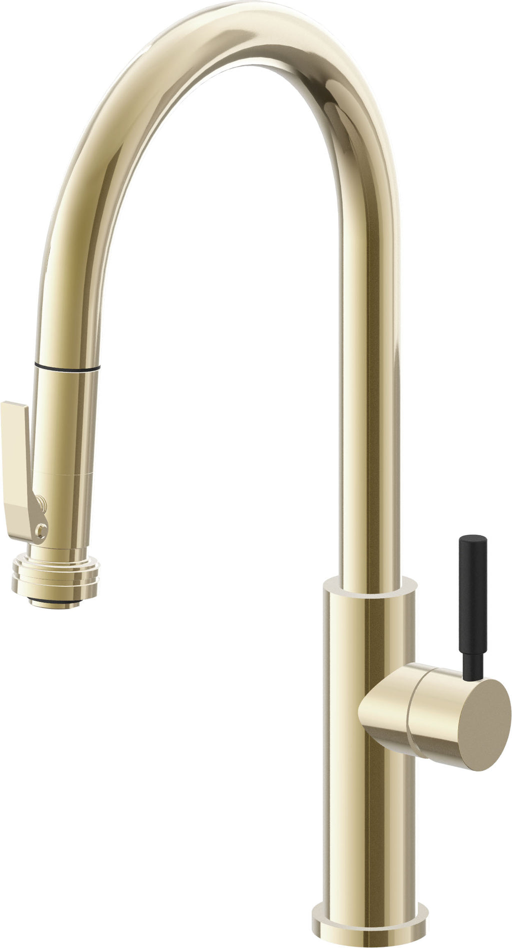 California Faucets Corsano Llave de Cocina Extraible Contemporanea con Rociador de Apretar - Pico Alto en Arco - Latón Pulido