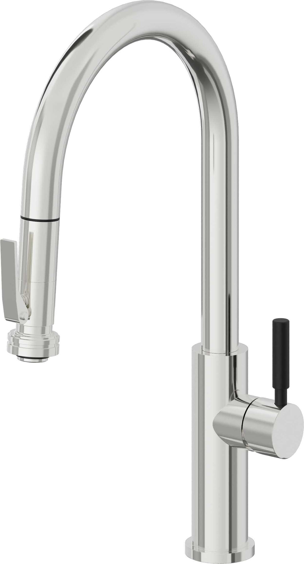 California Faucets Corsano Llave de Cocina Extraible Contemporanea con Rociador de Apretar - Pico Alto en Arco - Cromo Pulido