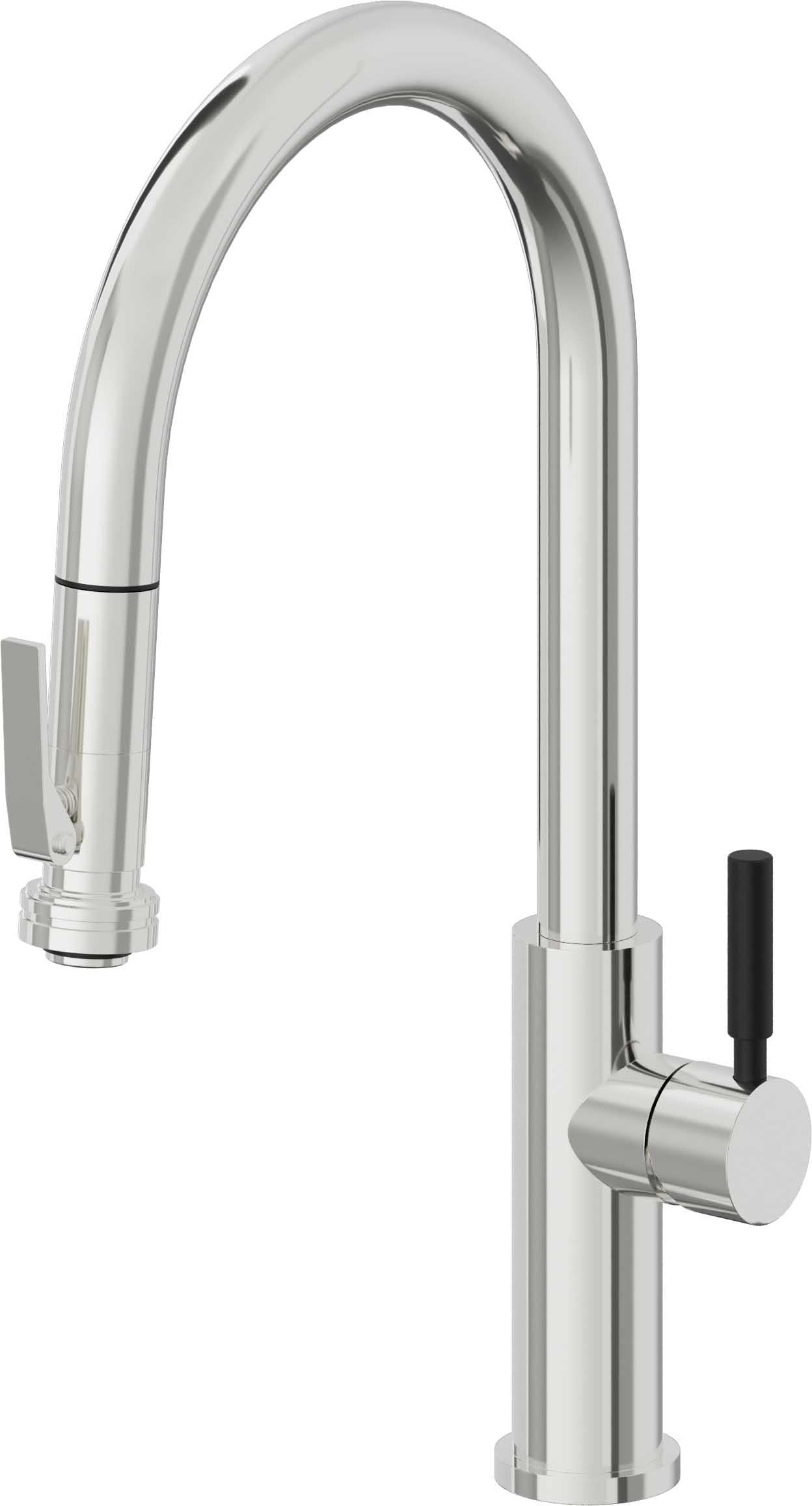 California Faucets Corsano Llave de Cocina Extraible Contemporanea con Rociador de Apretar - Pico Alto en Arco - Cromo Pulido