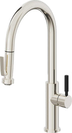 California Faucets Corsano Llave de Cocina Extraible Contemporanea con Rociador de Apretar - Pico Alto en Arco - Níquel Pulido