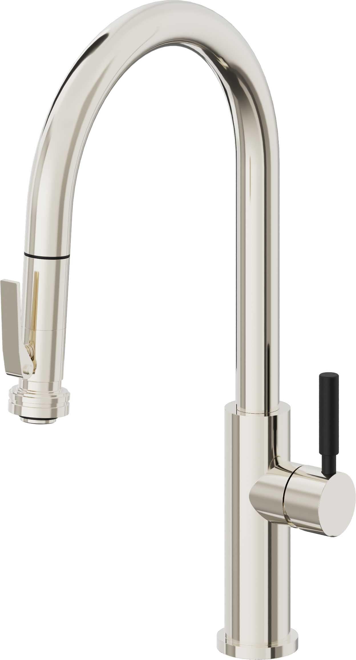 California Faucets Corsano Llave de Cocina Extraible Contemporanea con Rociador de Apretar - Pico Alto en Arco - Níquel Pulido