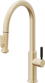 California Faucets Corsano Llave de Cocina Extraible Contemporanea con Rociador de Apretar - Pico Alto en Arco - Latón Satinado