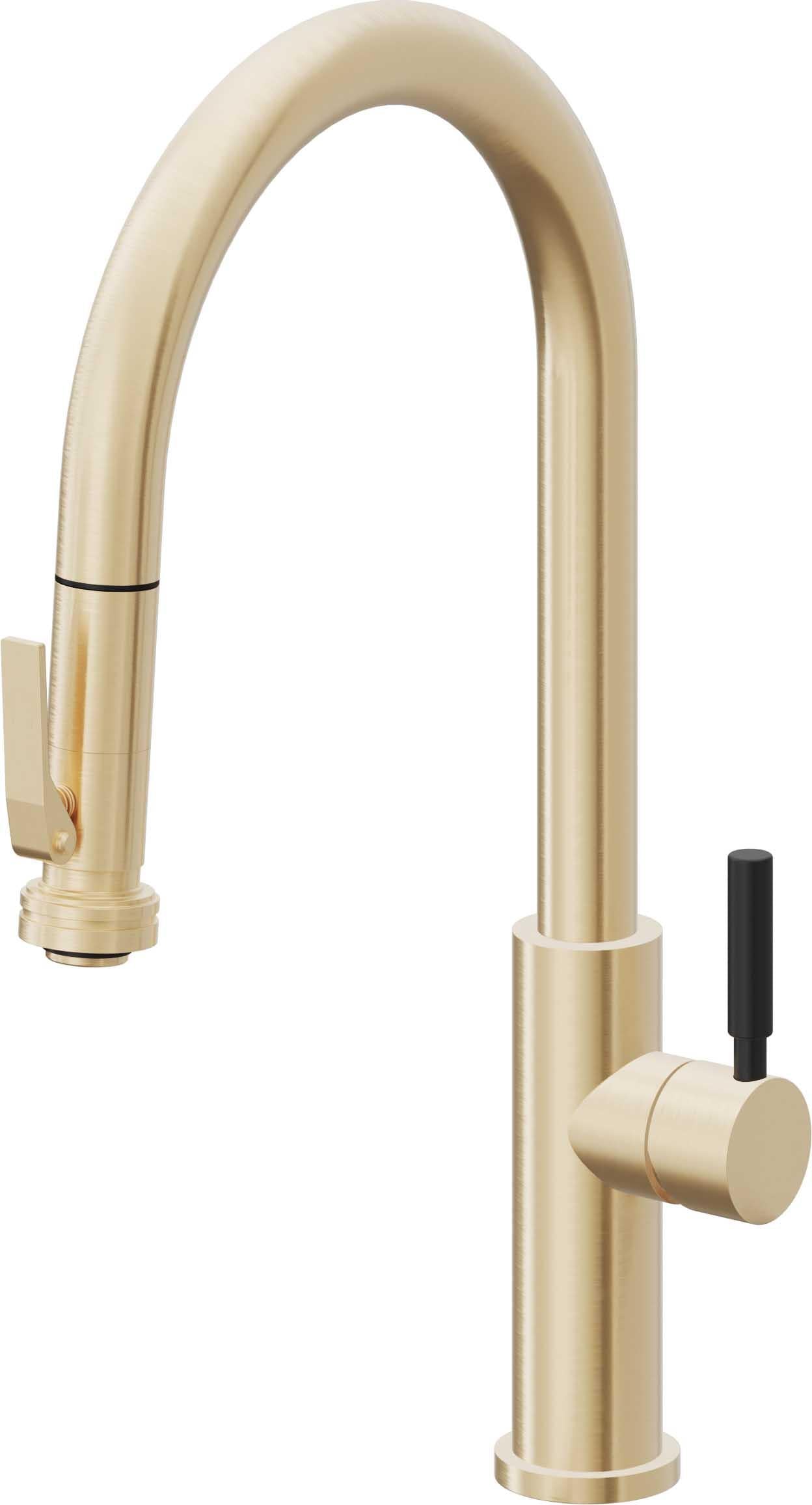California Faucets Corsano Llave de Cocina Extraible Contemporanea con Rociador de Apretar - Pico Alto en Arco - Latón Satinado