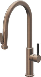 California Faucets Corsano Llave de Cocina Extraible Contemporanea con Rociador de Apretar - Pico Alto en Arco - Bronce Satinado