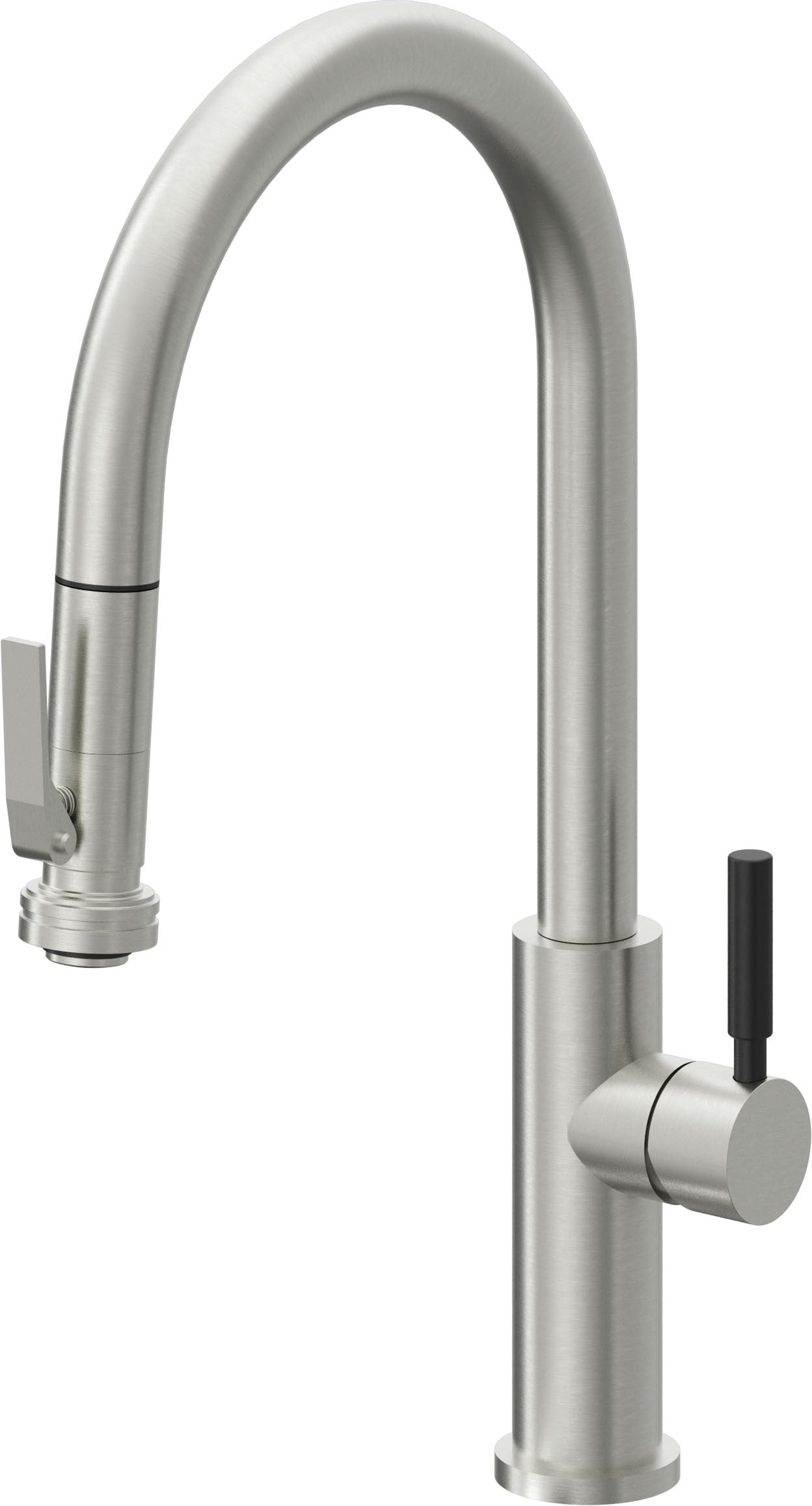 California Faucets Corsano Llave de Cocina Extraible Contemporanea con Rociador de Apretar - Pico Alto en Arco - Cromo Satinado