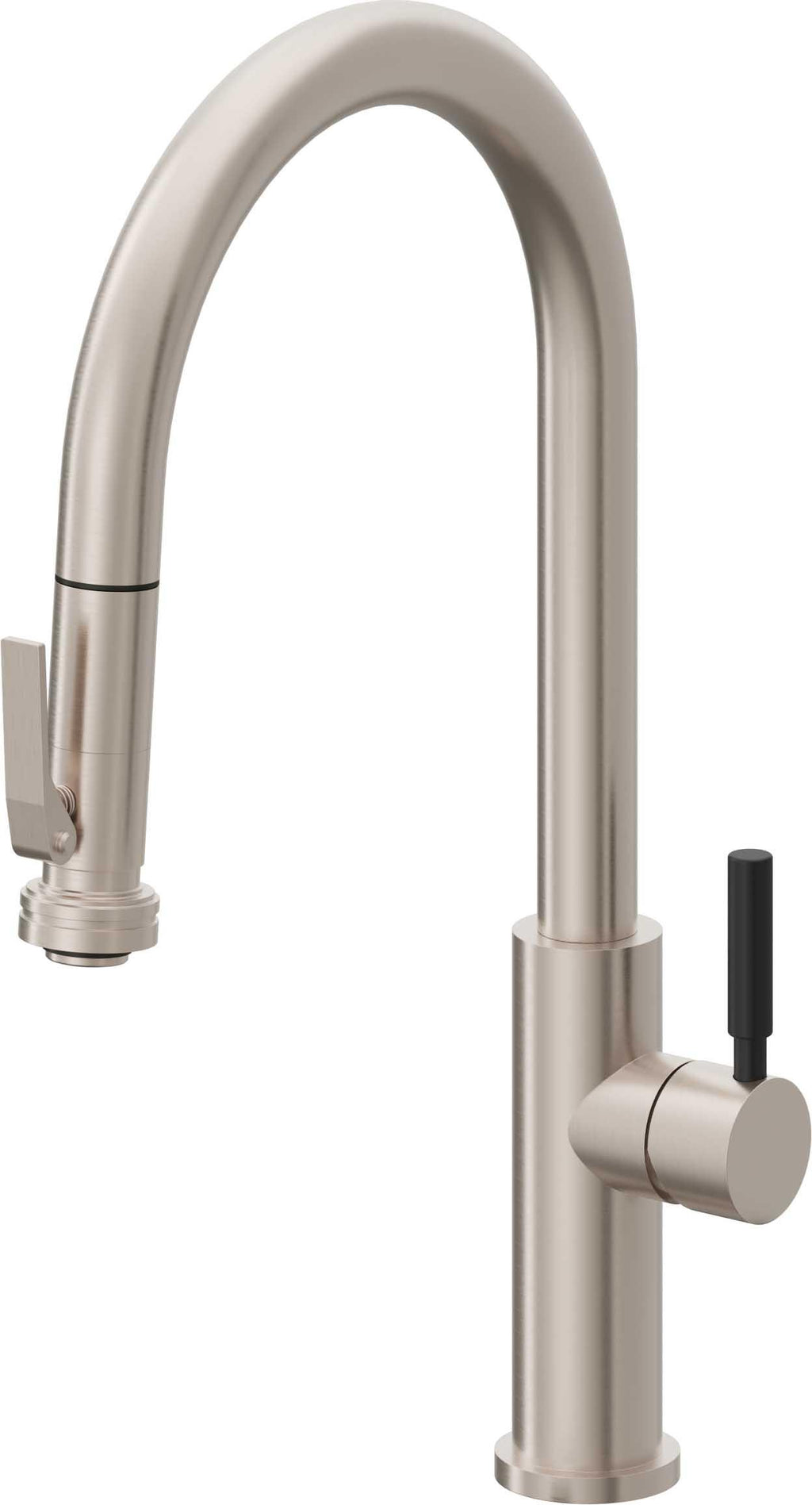 California Faucets Corsano Llave de Cocina Extraible Contemporanea con Rociador de Apretar - Pico Alto en Arco - Níquel Satinado