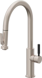 California Faucets Corsano Llave de Cocina Extraible Contemporanea con Rociador de Apretar - Pico Alto en Arco - Níquel Satinado