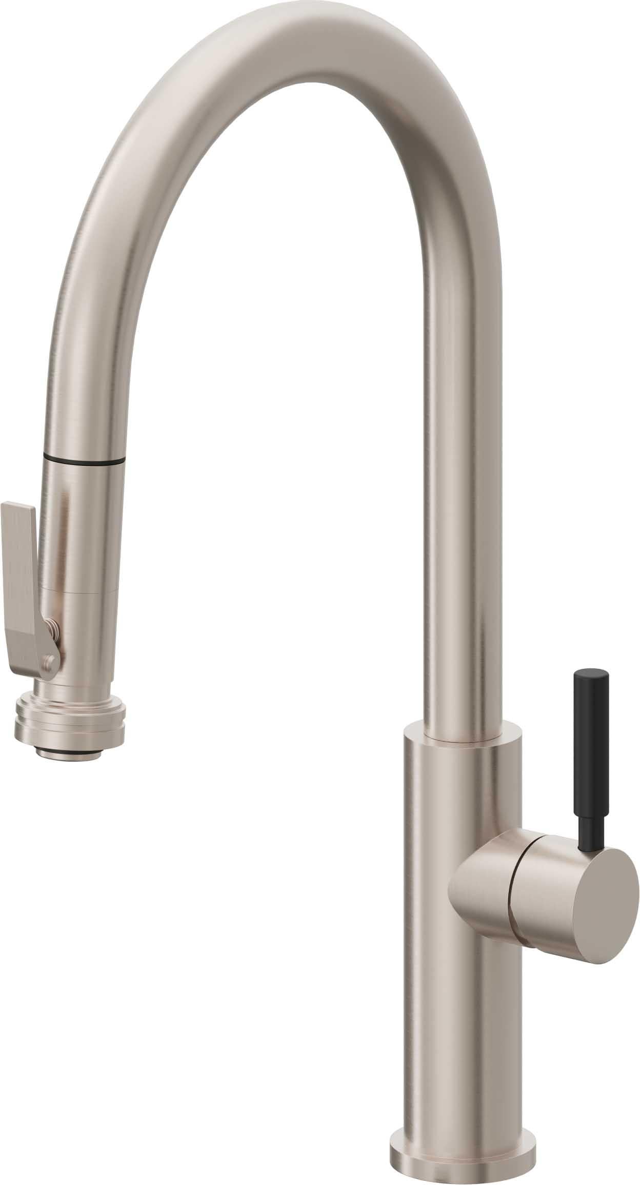 California Faucets Corsano Llave de Cocina Extraible Contemporanea con Rociador de Apretar - Pico Alto en Arco - Níquel Satinado