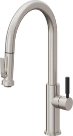 California Faucets Corsano Llave de Cocina Extraible Contemporanea con Rociador de Apretar - Pico Alto en Arco - Acero Inoxidable Ultra