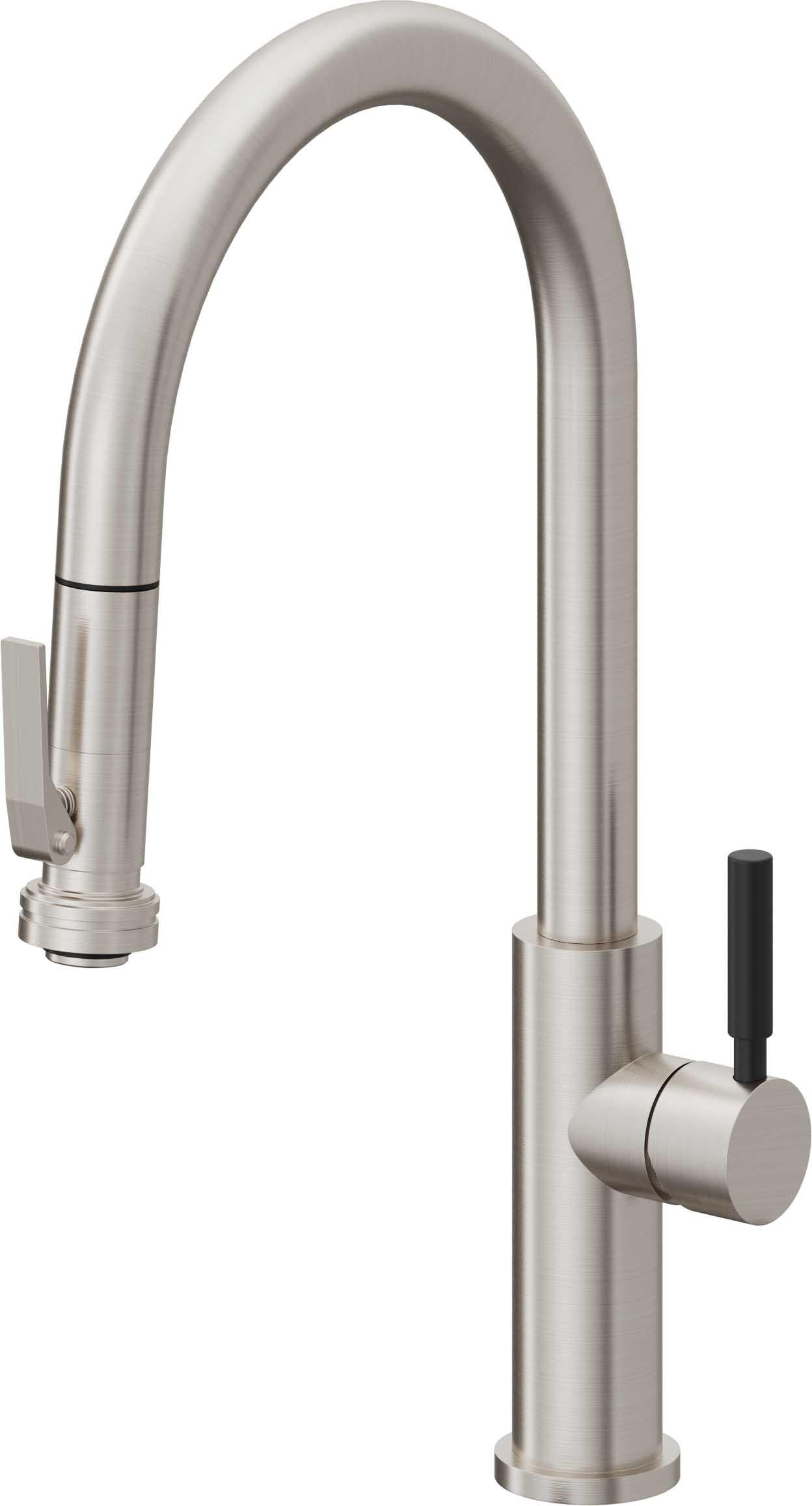 California Faucets Corsano Llave de Cocina Extraible Contemporanea con Rociador de Apretar - Pico Alto en Arco - Acero Inoxidable Ultra