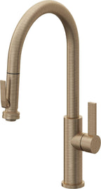 California Faucets Corsano Llave de Cocina Extraible Contemporanea con Rociador de Apretar - Pico Alto en Arco - Latón Antiguo Mate