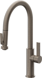 California Faucets Corsano Llave de Cocina Extraible Contemporanea con Rociador de Apretar - Pico Alto en Arco - Níquel Antiguo Mate