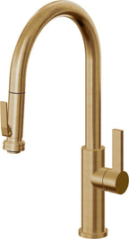 California Faucets Corsano Llave de Cocina Extraible Contemporanea con Rociador de Apretar - Pico Alto en Arco - Latón Bruñido