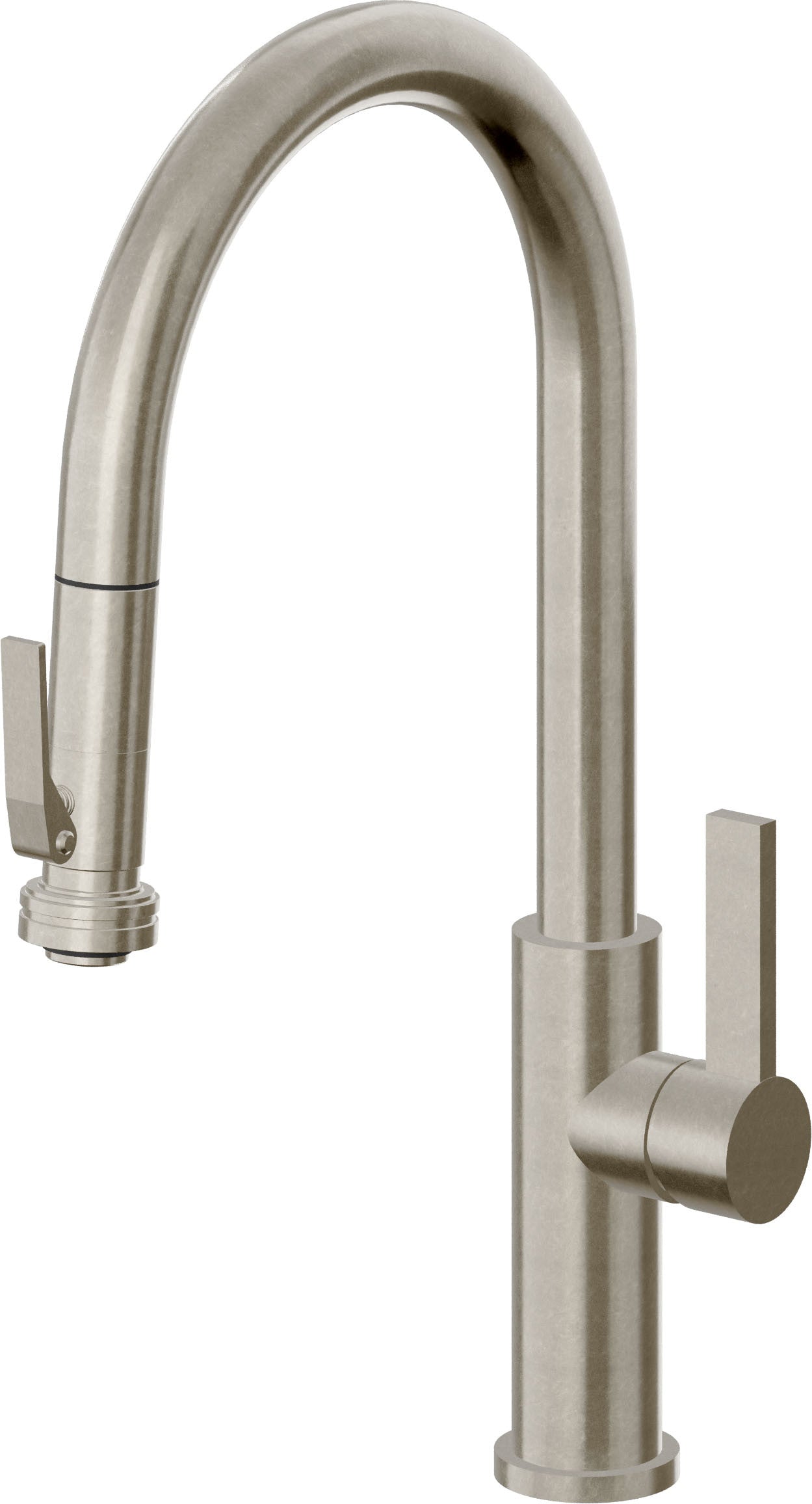 California Faucets Corsano Llave de Cocina Extraible Contemporanea con Rociador de Apretar - Pico Alto en Arco - Níquel Bruñido