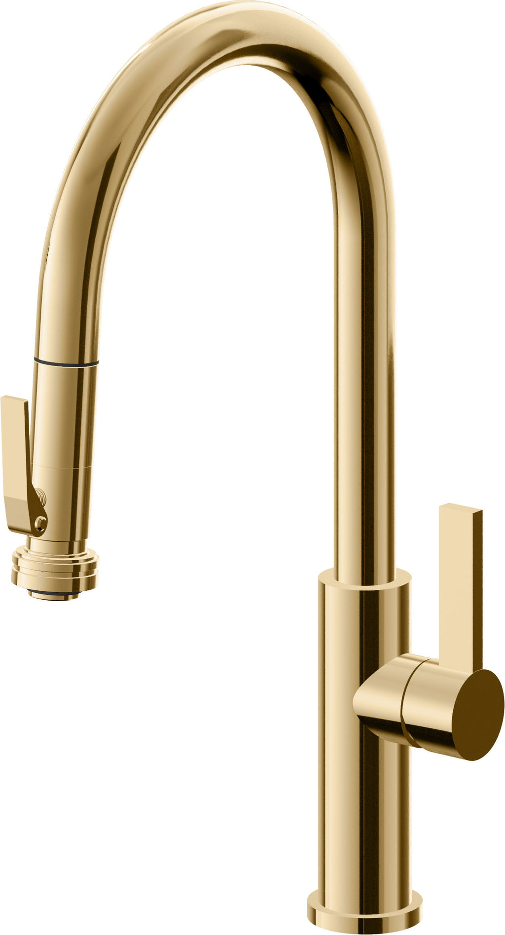 California Faucets Corsano Llave de Cocina Extraible Contemporanea con Rociador de Apretar - Pico Alto en Arco - Oro Francés