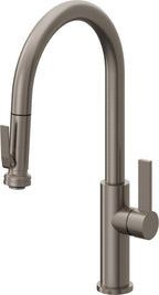 California Faucets Corsano Llave de Cocina Extraible Contemporanea con Rociador de Apretar - Pico Alto en Arco - Grafito