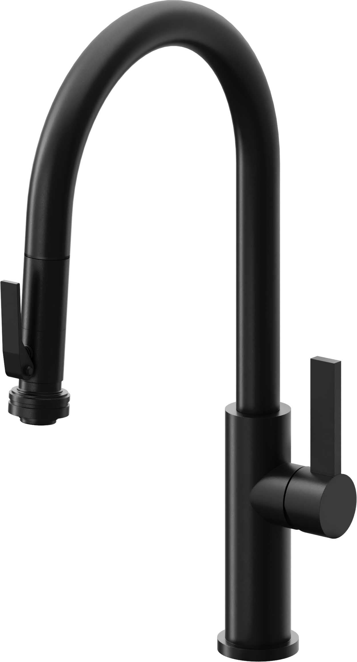 California Faucets Corsano Llave de Cocina Extraible Contemporanea con Rociador de Apretar - Pico Alto en Arco - Negro Mate