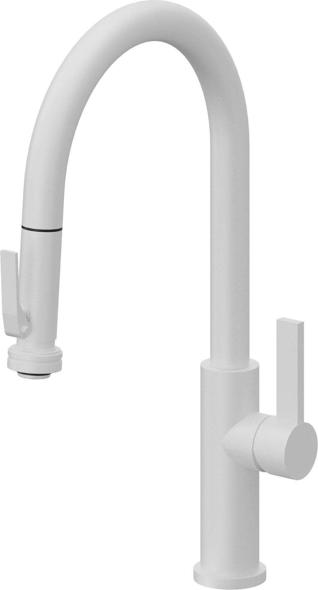 California Faucets Corsano Llave de Cocina Extraible Contemporanea con Rociador de Apretar - Pico Alto en Arco - Blanco Mate