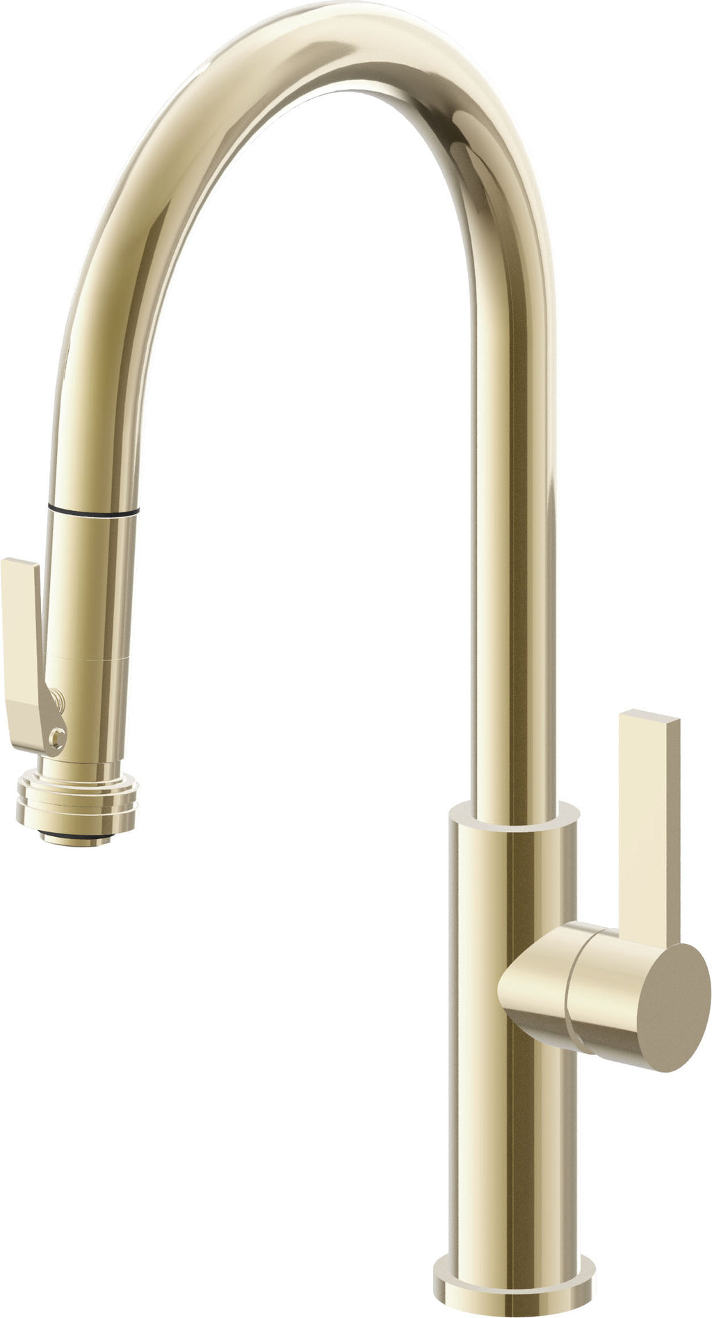 California Faucets Corsano Llave de Cocina Extraible Contemporanea con Rociador de Apretar - Pico Alto en Arco - Latón Pulido