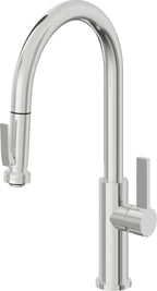 California Faucets Corsano Llave de Cocina Extraible Contemporanea con Rociador de Apretar - Pico Alto en Arco - Cromo Pulido