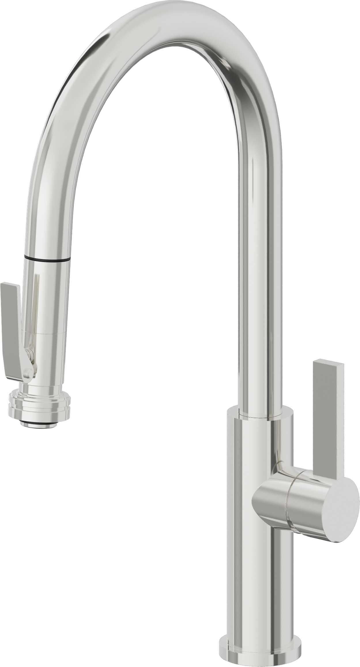 California Faucets Corsano Llave de Cocina Extraible Contemporanea con Rociador de Apretar - Pico Alto en Arco - Cromo Pulido
