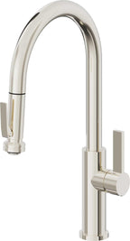 California Faucets Corsano Llave de Cocina Extraible Contemporanea con Rociador de Apretar - Pico Alto en Arco - Níquel Pulido