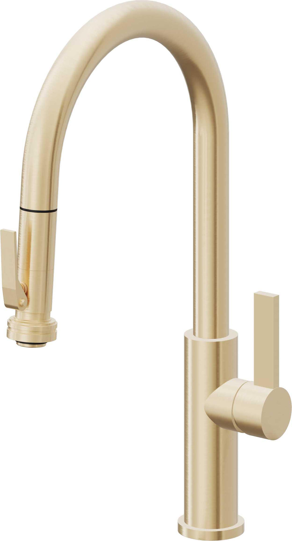 California Faucets Corsano Llave de Cocina Extraible Contemporanea con Rociador de Apretar - Pico Alto en Arco - Latón Satinado