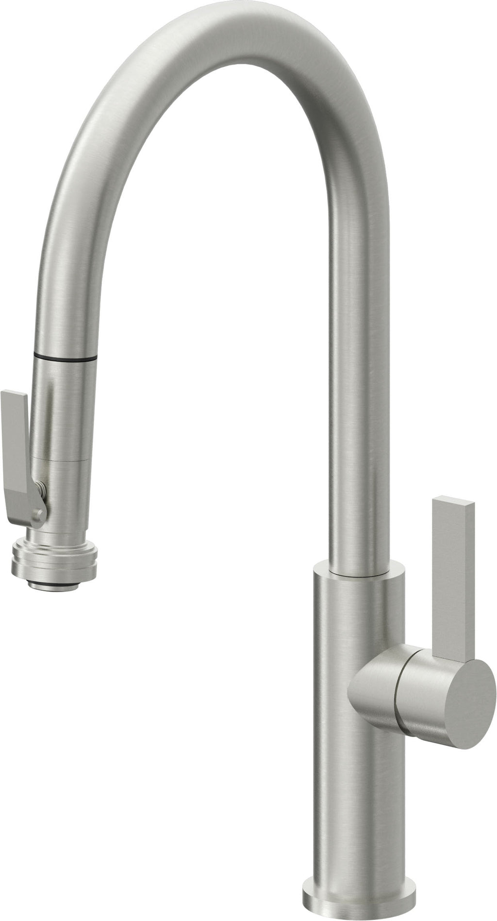 California Faucets Corsano Llave de Cocina Extraible Contemporanea con Rociador de Apretar - Pico Alto en Arco - Cromo Satinado