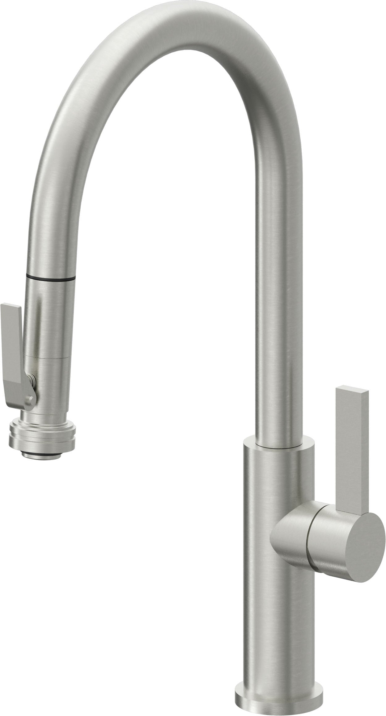 California Faucets Corsano Llave de Cocina Extraible Contemporanea con Rociador de Apretar - Pico Alto en Arco - Cromo Satinado