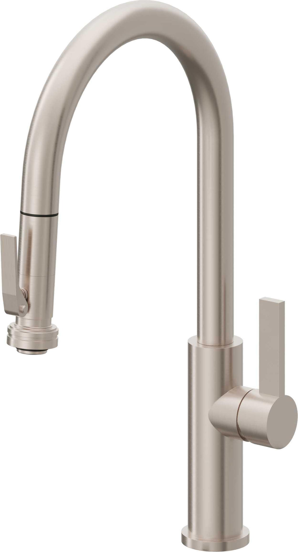 California Faucets Corsano Llave de Cocina Extraible Contemporanea con Rociador de Apretar - Pico Alto en Arco - Níquel Satinado