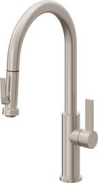 California Faucets Corsano Llave de Cocina Extraible Contemporanea con Rociador de Apretar - Pico Alto en Arco - Níquel Satinado