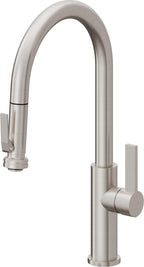 California Faucets Corsano Llave de Cocina Extraible Contemporanea con Rociador de Apretar - Pico Alto en Arco - Acero Inoxidable Ultra