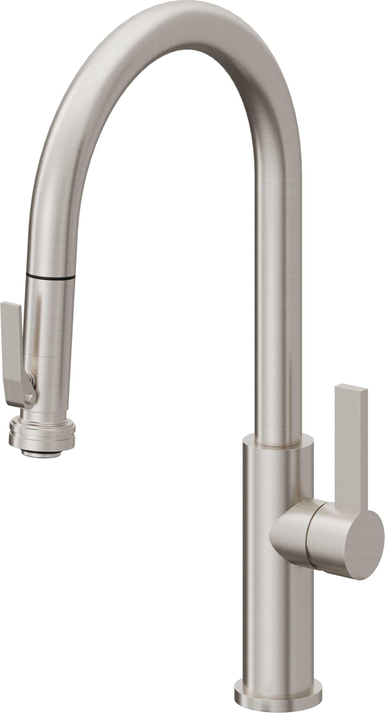 California Faucets Corsano Llave de Cocina Extraible Contemporanea con Rociador de Apretar - Pico Alto en Arco - Acero Inoxidable Ultra