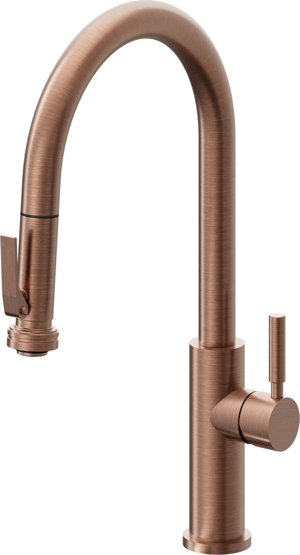 California Faucets Corsano Llave de Cocina Extraible Contemporanea con Rociador de Apretar - Pico Alto en Arco - Cobre Antiguo Mate