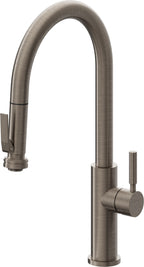 California Faucets Corsano Llave de Cocina Extraible Contemporanea con Rociador de Apretar - Pico Alto en Arco - Níquel Antiguo Mate