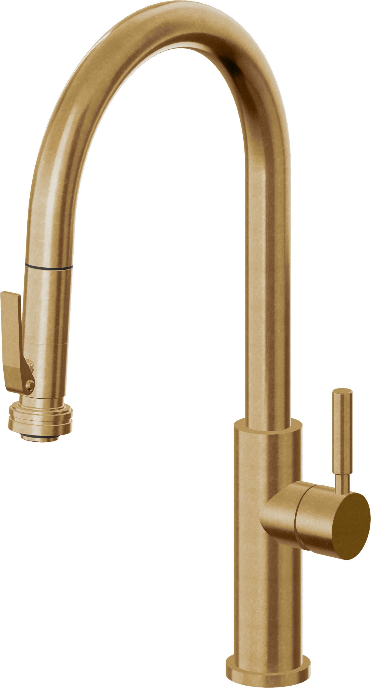 California Faucets Corsano Llave de Cocina Extraible Contemporanea con Rociador de Apretar - Pico Alto en Arco - Latón Bruñido