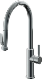 California Faucets Corsano Llave de Cocina Extraible Contemporanea con Rociador de Apretar - Pico Alto en Arco - Níquel Negro