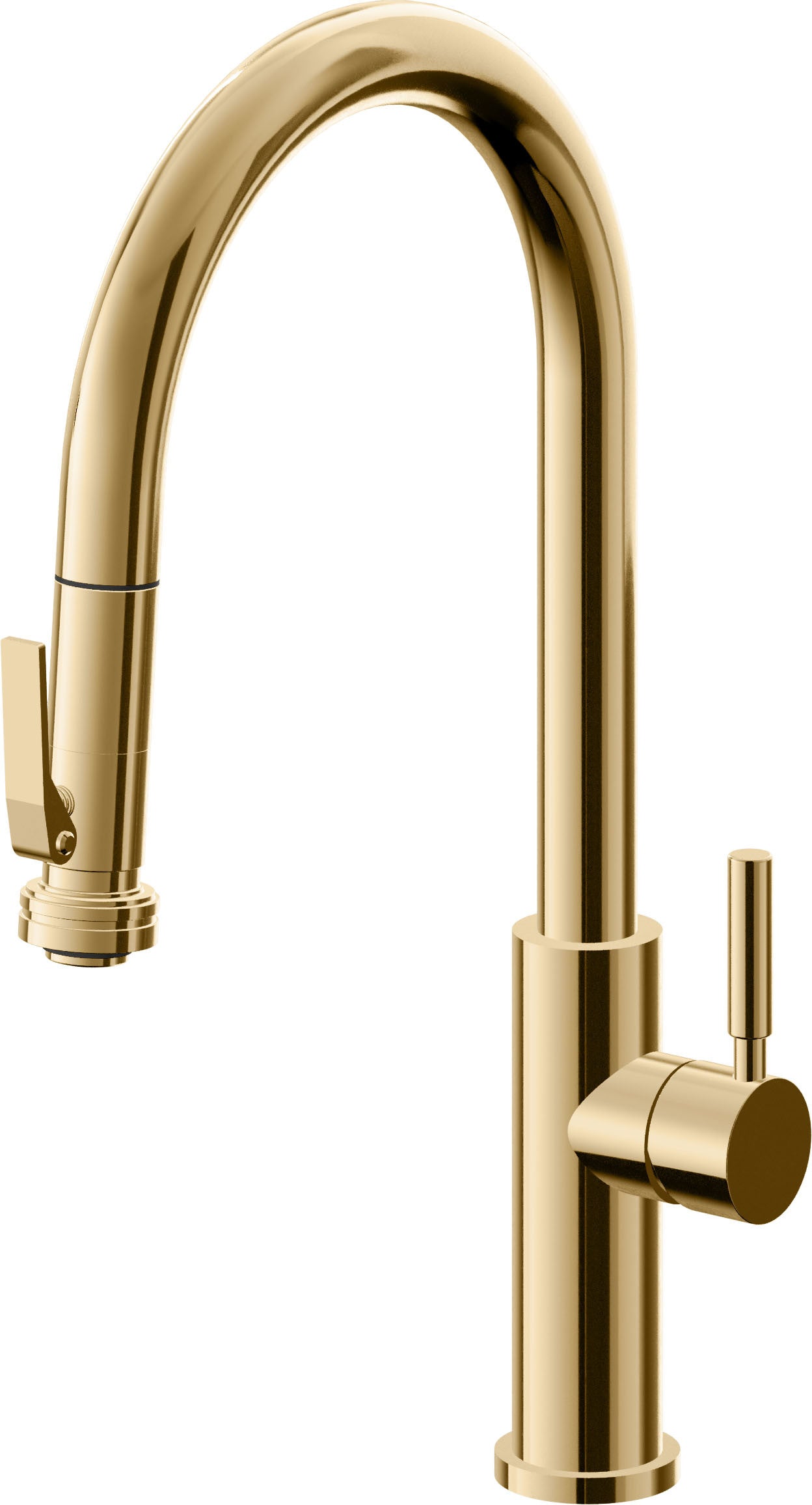 California Faucets Corsano Llave de Cocina Extraible Contemporanea con Rociador de Apretar - Pico Alto en Arco - Oro Francés