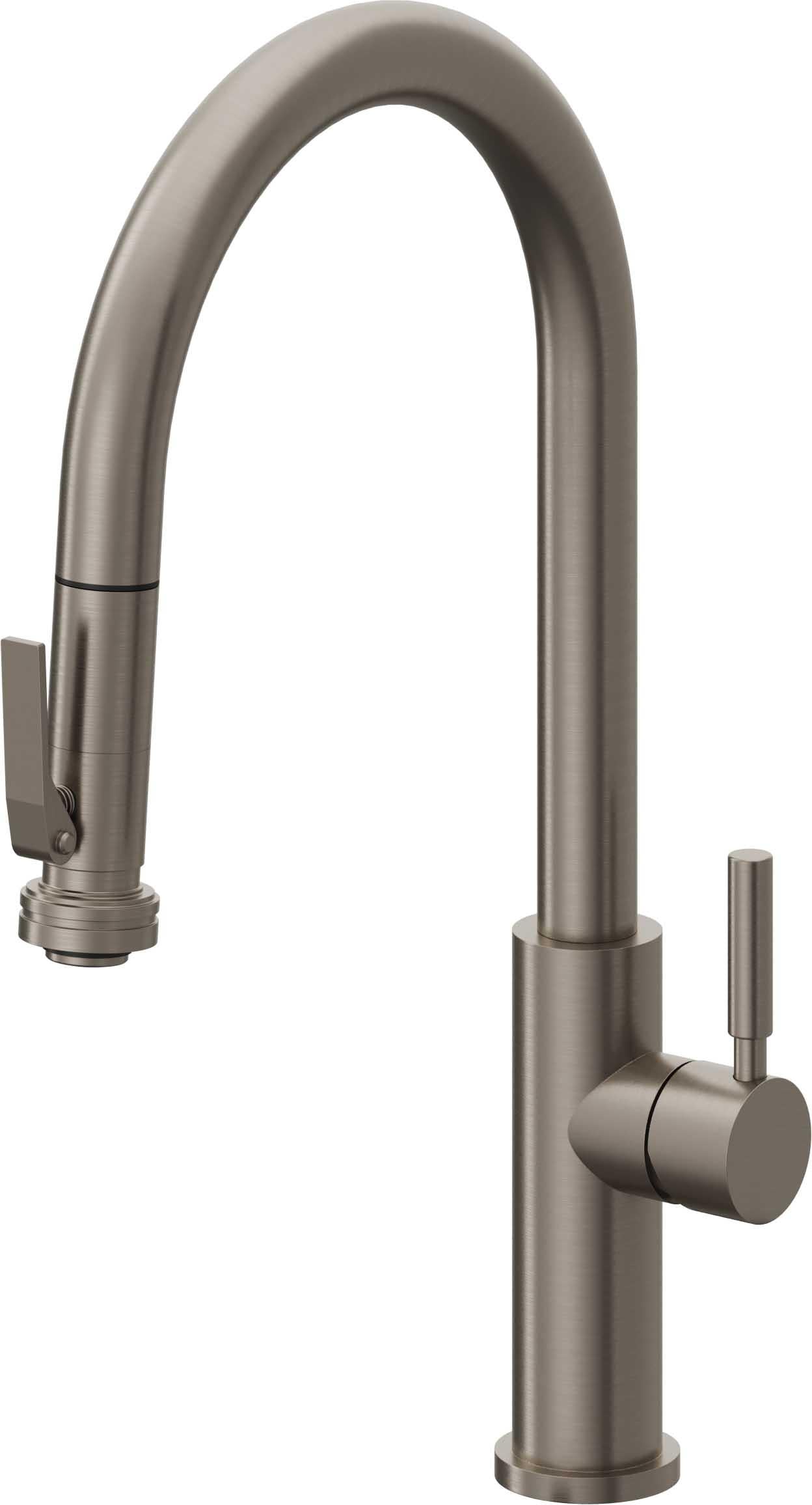 California Faucets Corsano Llave de Cocina Extraible Contemporanea con Rociador de Apretar - Pico Alto en Arco - Grafito