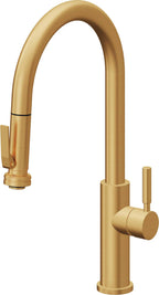 California Faucets Corsano Llave de Cocina Extraible Contemporanea con Rociador de Apretar - Pico Alto en Arco - Oro Satinado de por Vida