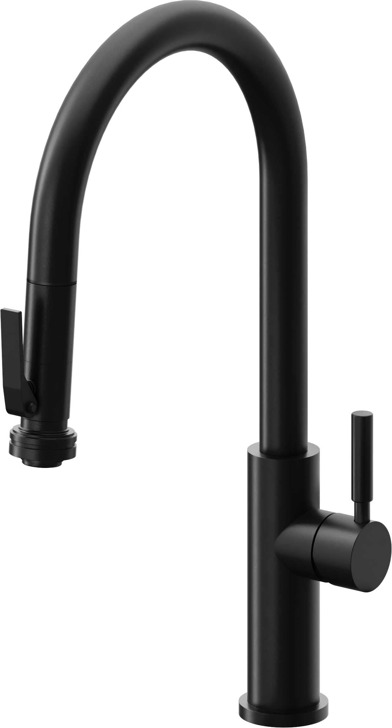 California Faucets Corsano Llave de Cocina Extraible Contemporanea con Rociador de Apretar - Pico Alto en Arco - Negro Mate