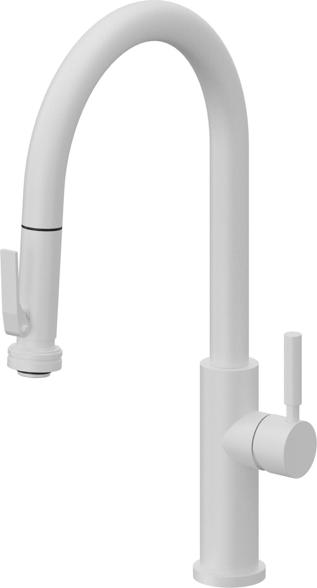 California Faucets Corsano Llave de Cocina Extraible Contemporanea con Rociador de Apretar - Pico Alto en Arco - Blanco Mate