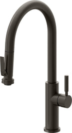 California Faucets Corsano Llave de Cocina Extraible Contemporanea con Rociador de Apretar - Pico Alto en Arco - Bronce Oscuro