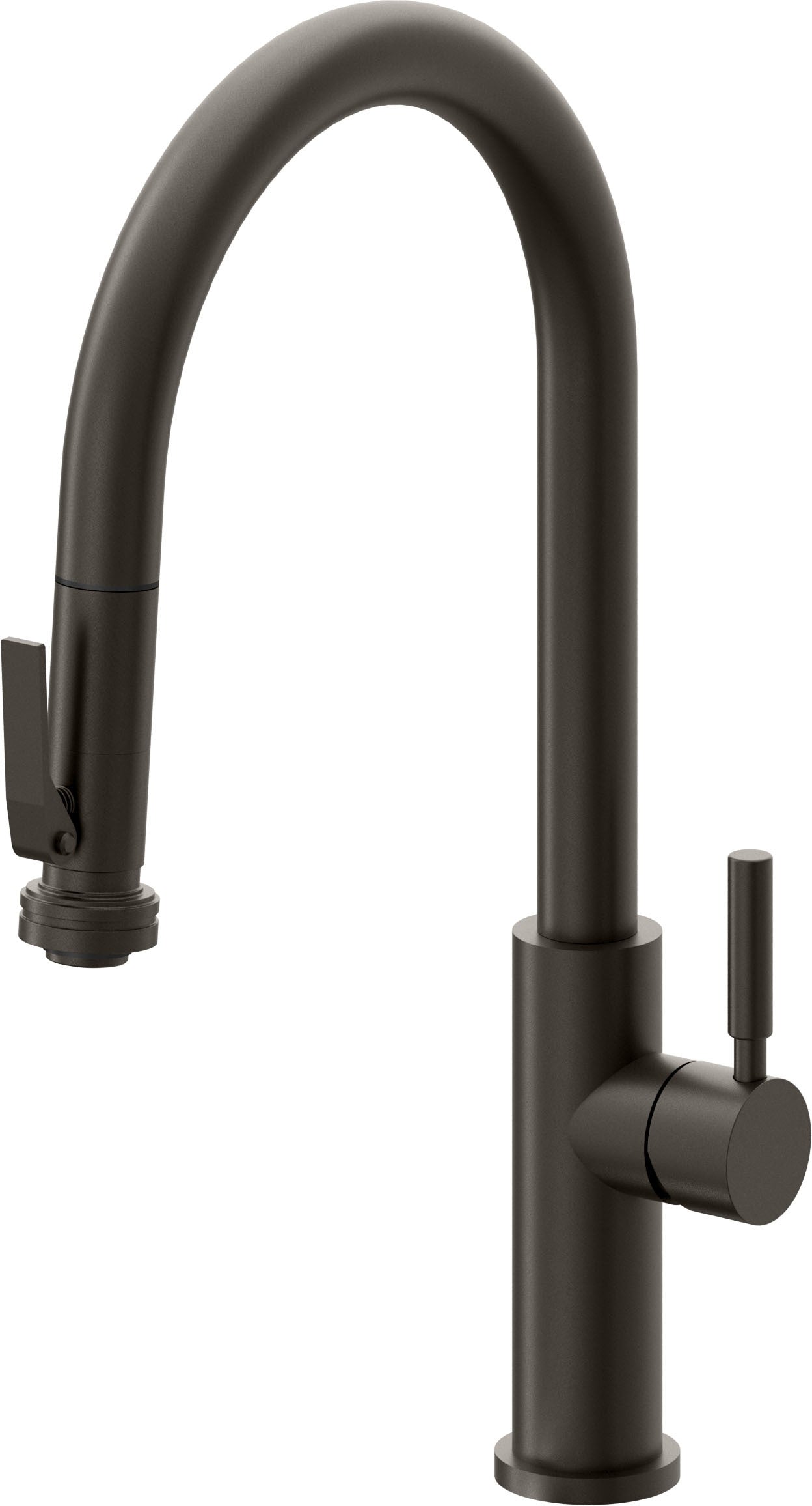 California Faucets Corsano Llave de Cocina Extraible Contemporanea con Rociador de Apretar - Pico Alto en Arco - Bronce Oscuro