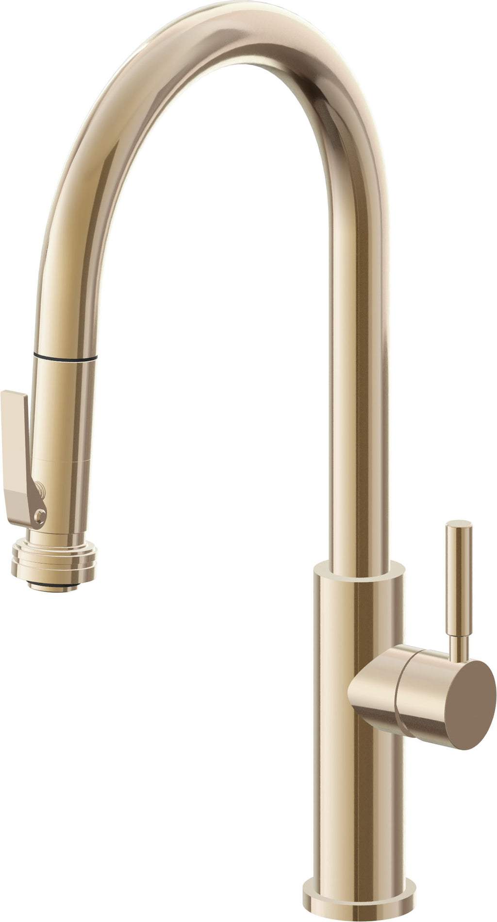 California Faucets Corsano Llave de Cocina Extraible Contemporanea con Rociador de Apretar - Pico Alto en Arco - Latón Pulido