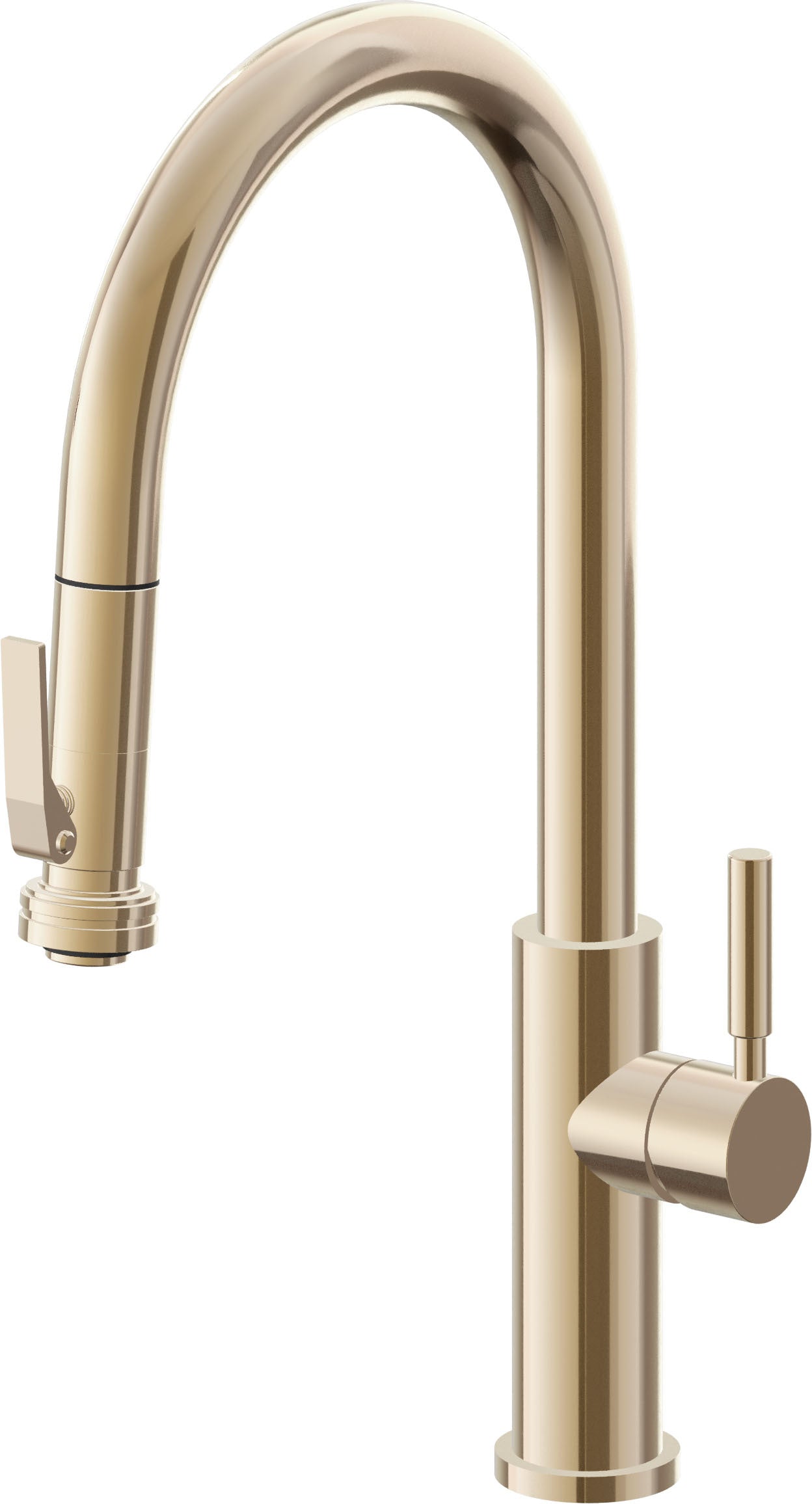 California Faucets Corsano Llave de Cocina Extraible Contemporanea con Rociador de Apretar - Pico Alto en Arco - Latón Pulido