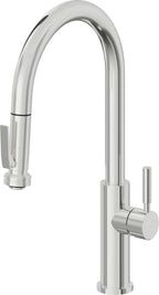 California Faucets Corsano Llave de Cocina Extraible Contemporanea con Rociador de Apretar - Pico Alto en Arco - Cromo Pulido