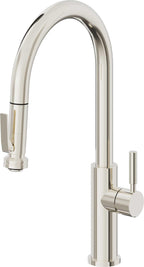California Faucets Corsano Llave de Cocina Extraible Contemporanea con Rociador de Apretar - Pico Alto en Arco - Níquel Pulido