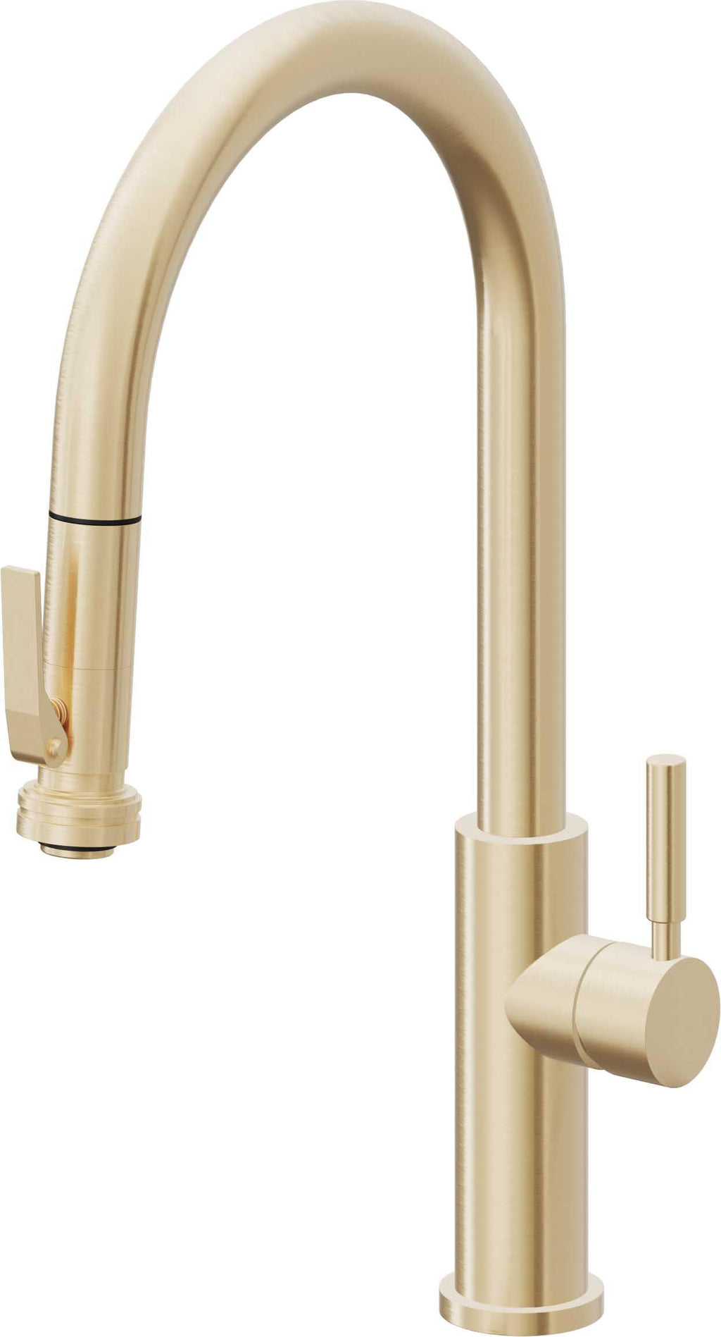 California Faucets Corsano Llave de Cocina Extraible Contemporanea con Rociador de Apretar - Pico Alto en Arco - Latón Satinado